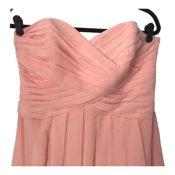Davids Bridal Dress Sz 12 Peach Ruched Organza Strapless Formal Prom Bridesmaid - Picture 2 of 13